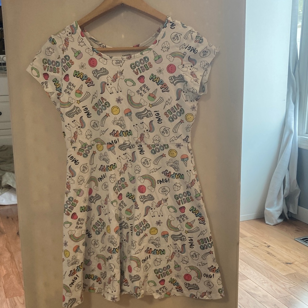 George White Graphic Skater Dress with Multicolor Icons